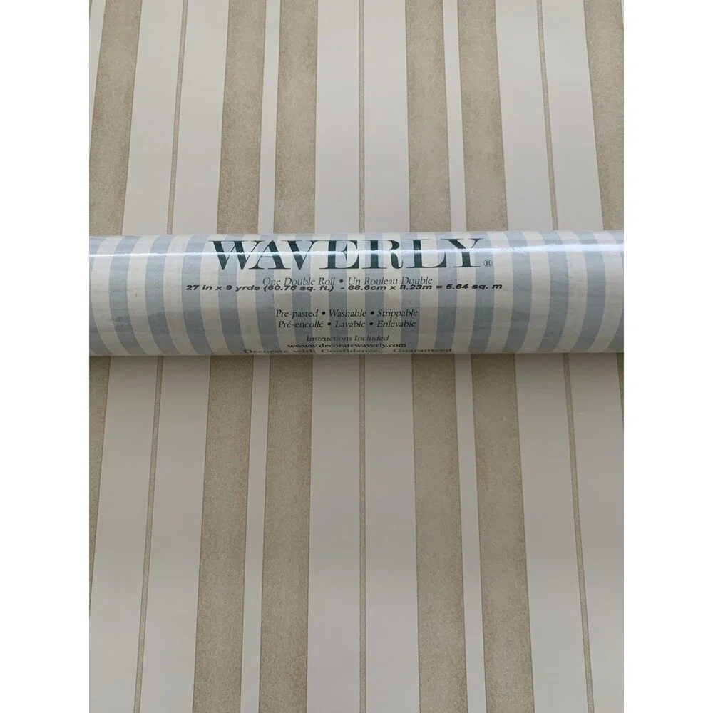 Waverly Wide Stripes Wallpaper Beige & Off White 5501400 27 In. x 9 Yds.